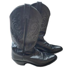 JUSTIN Women's Black Leather Western Cowgirl Boots - Size 9.5